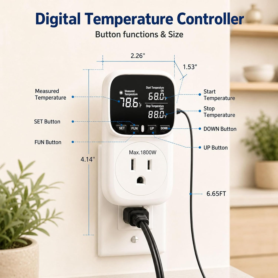 Digital Temperature Controller Outlet 15A/1800W Thermostat