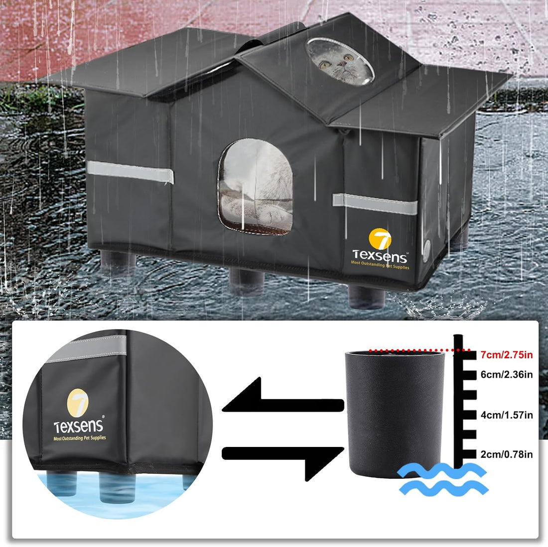 Texsens Outdoor Cat House - Weatherproof Large Cat Shelter