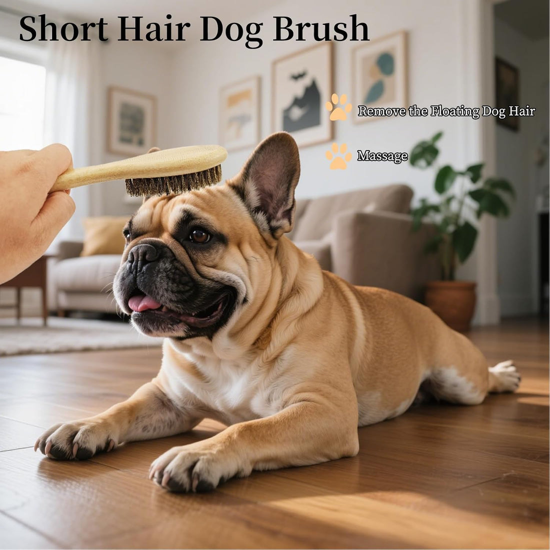 Soft Boar Bristle Dog Brush for Short Haired, Ideal Pet Hair Brush