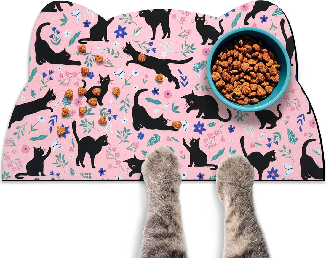 Cat Food Mats for Floor, Dog Pet Water Bowl Feeding Placemats