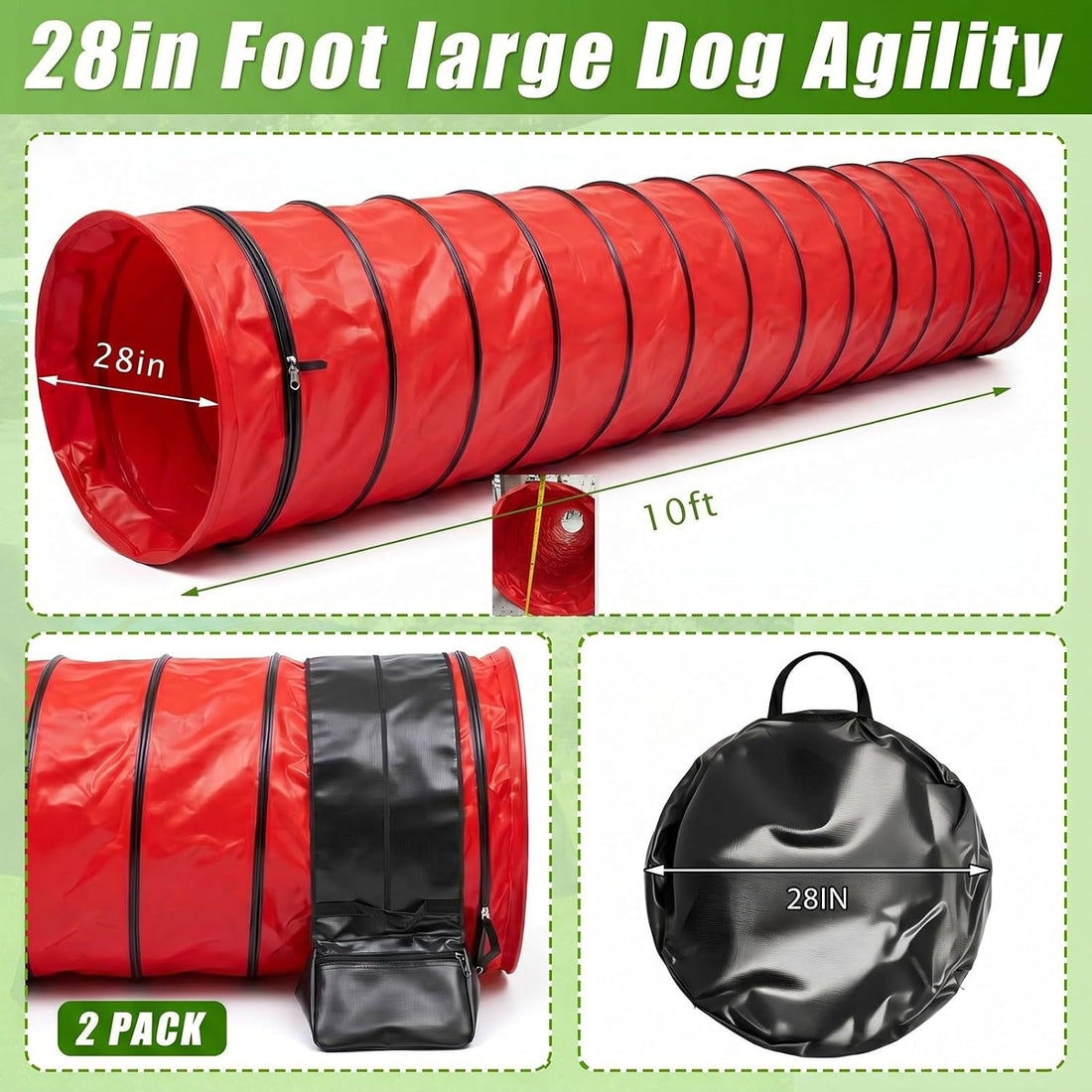 Briwooody 24 in 10 Foot PVC Dog Agility Tunnel with Sandbags Dogs