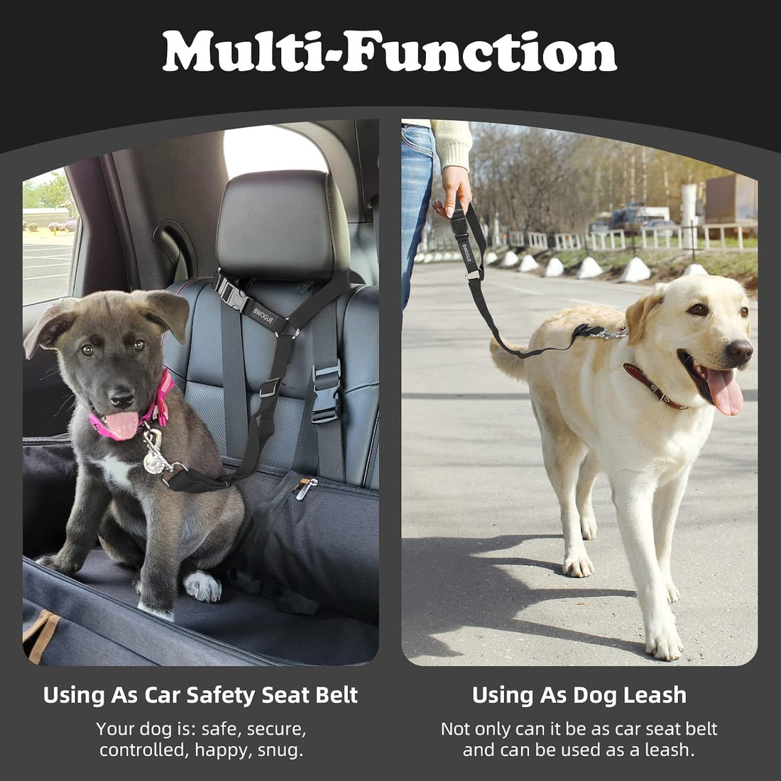 BWOGUE 2 Packs Dog Cat Safety Seat Belt Strap Car Headrest Restraint