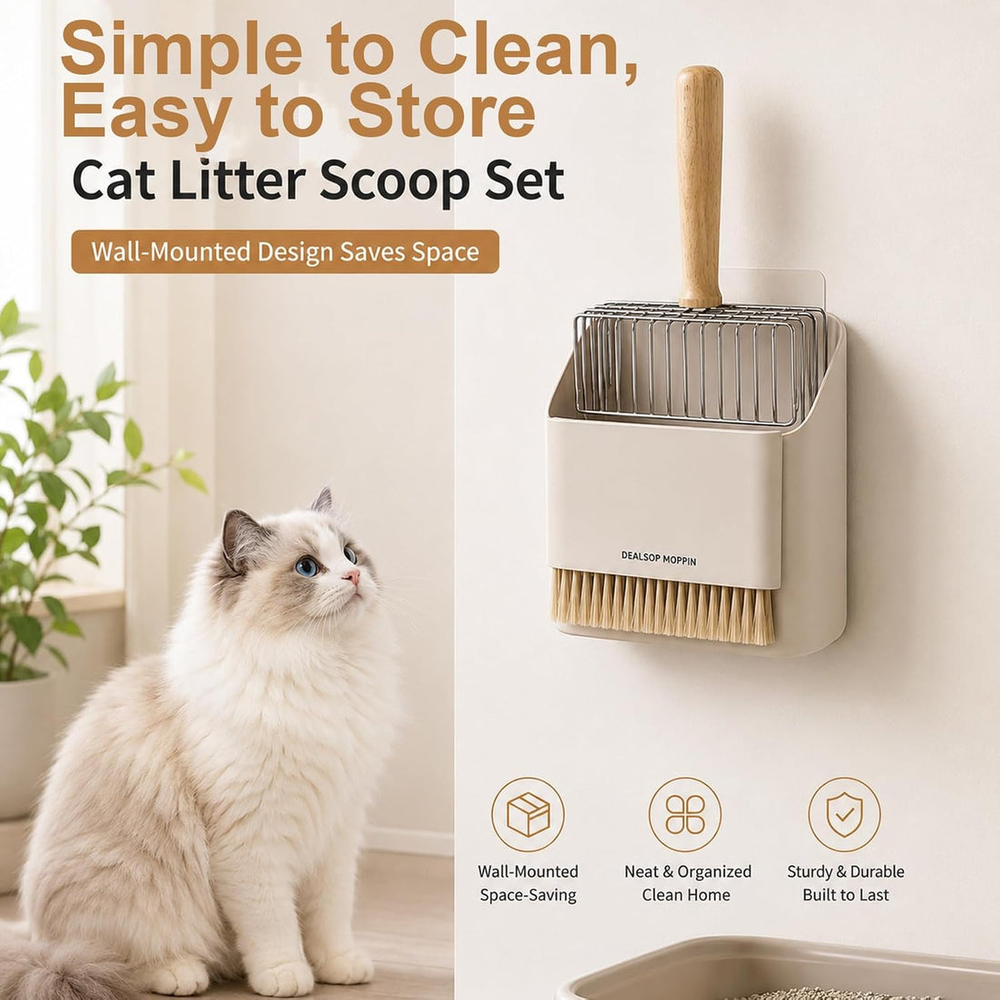 4 Pack Cat Litter Scoop Set,Cat Litter Scooper with Holder