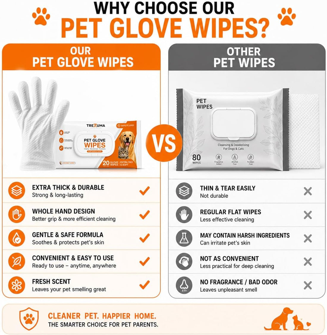 Pet Glove Wipes for Dogs & Cats with Coconut Scent