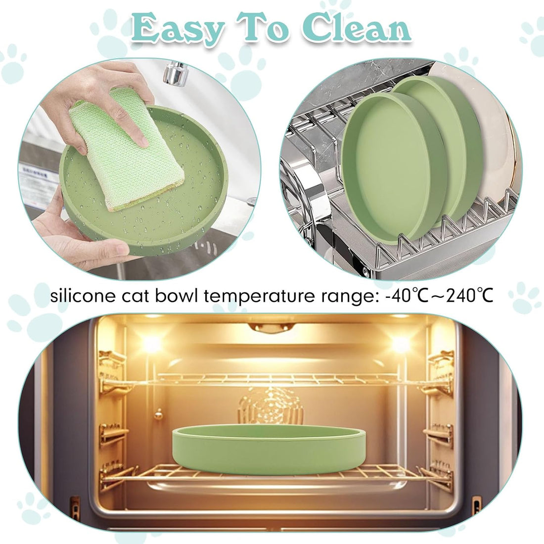 Silicone Cat Food Bowls Shallow Cat Dishes 5.9in Wide Pet Plates Set