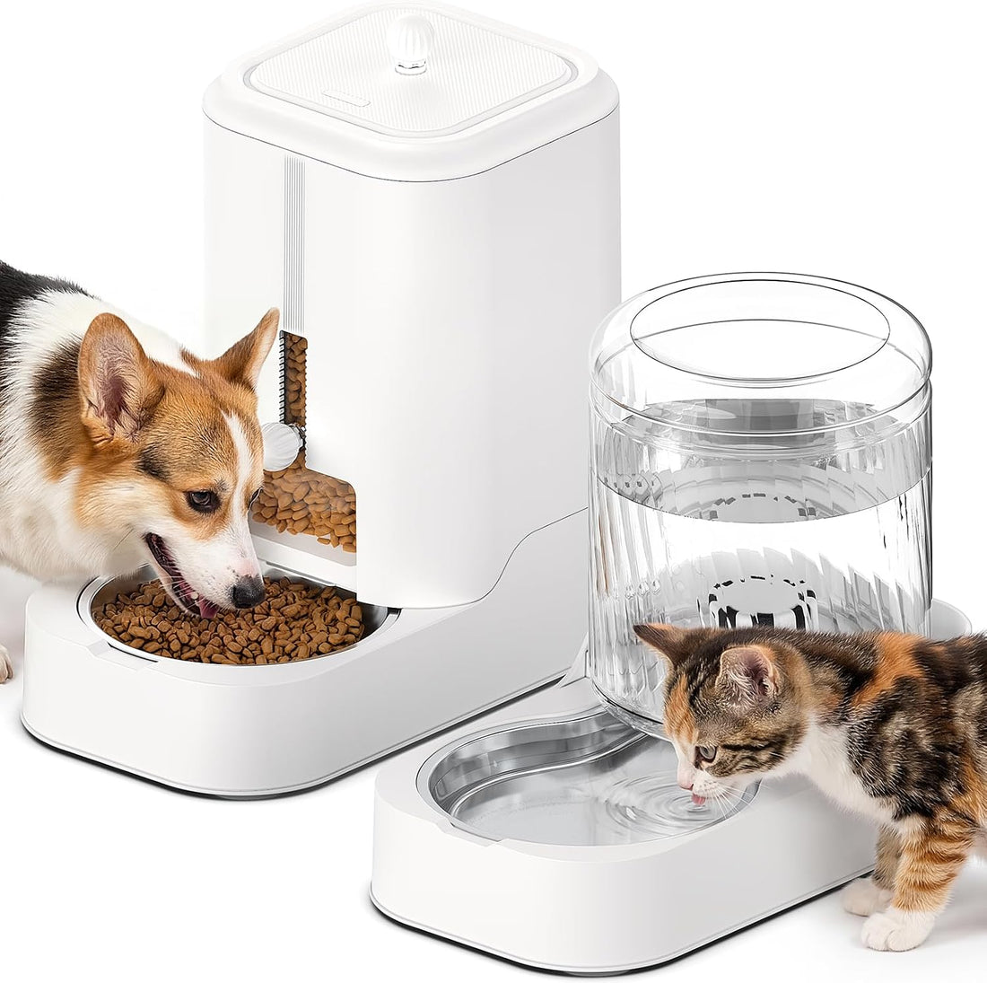 JUNSPOW Automatic Cat Water Dispenser with Stainless Steel Bowl