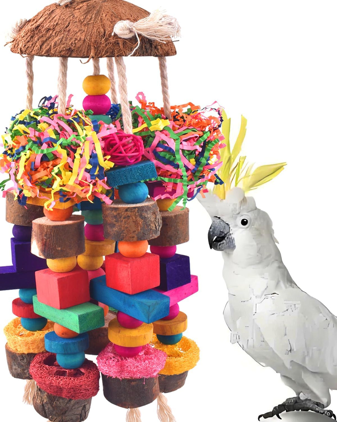 KATUMO Bird Toy, Large Parrot Natural Wooden Blocks Chewing Toy Suits