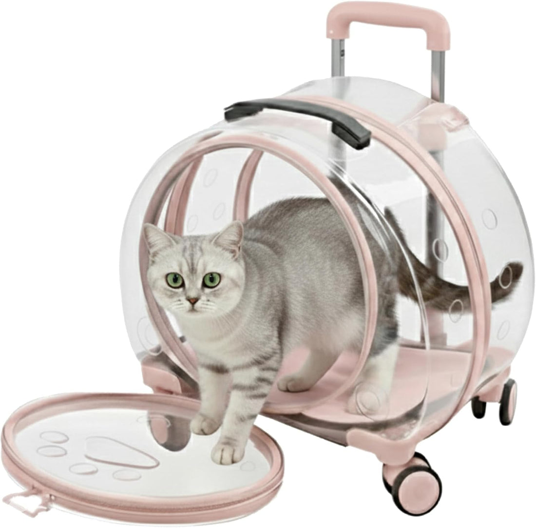 Transparent Hard Shell Cat Carrier with Wheels