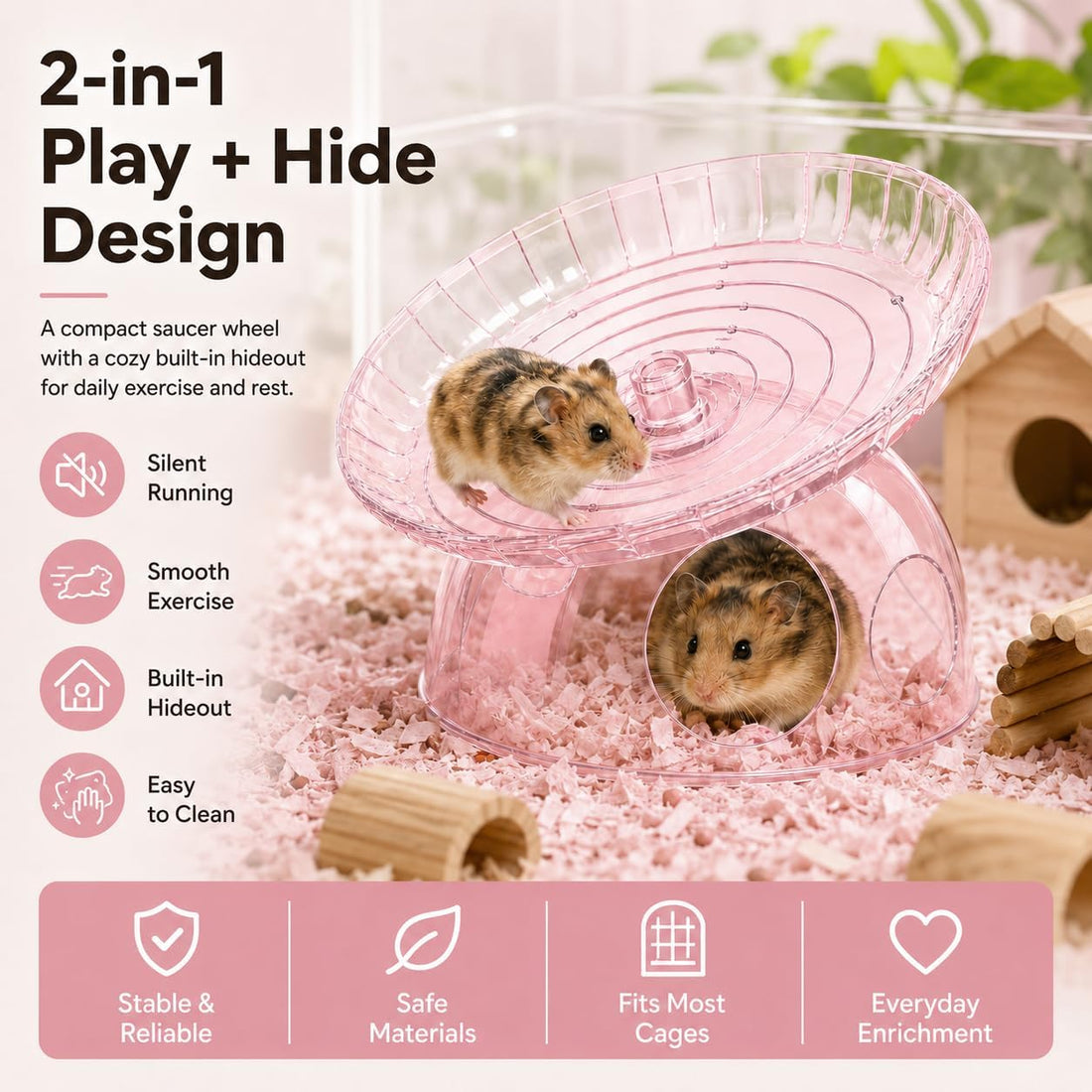 Silent Small Hamster Wheel with Hideout