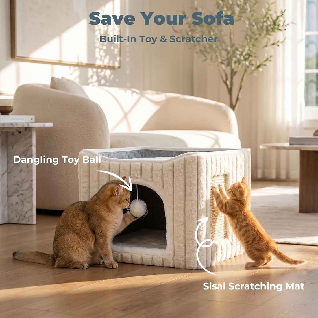 Avont 3-in-1 Cat Cave Bed for Indoor Cats with Scratch Pad