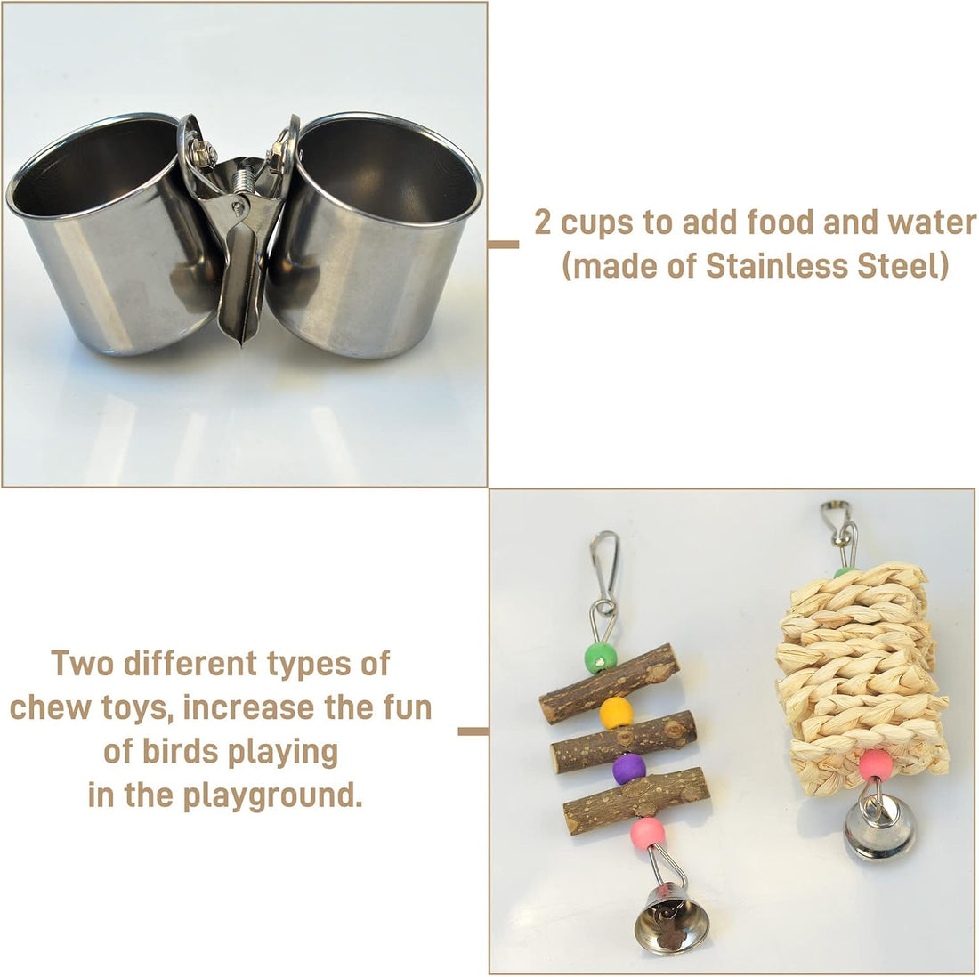 LIMIO Natural Wood Bird Toys Playground, Bird Cage Accessories