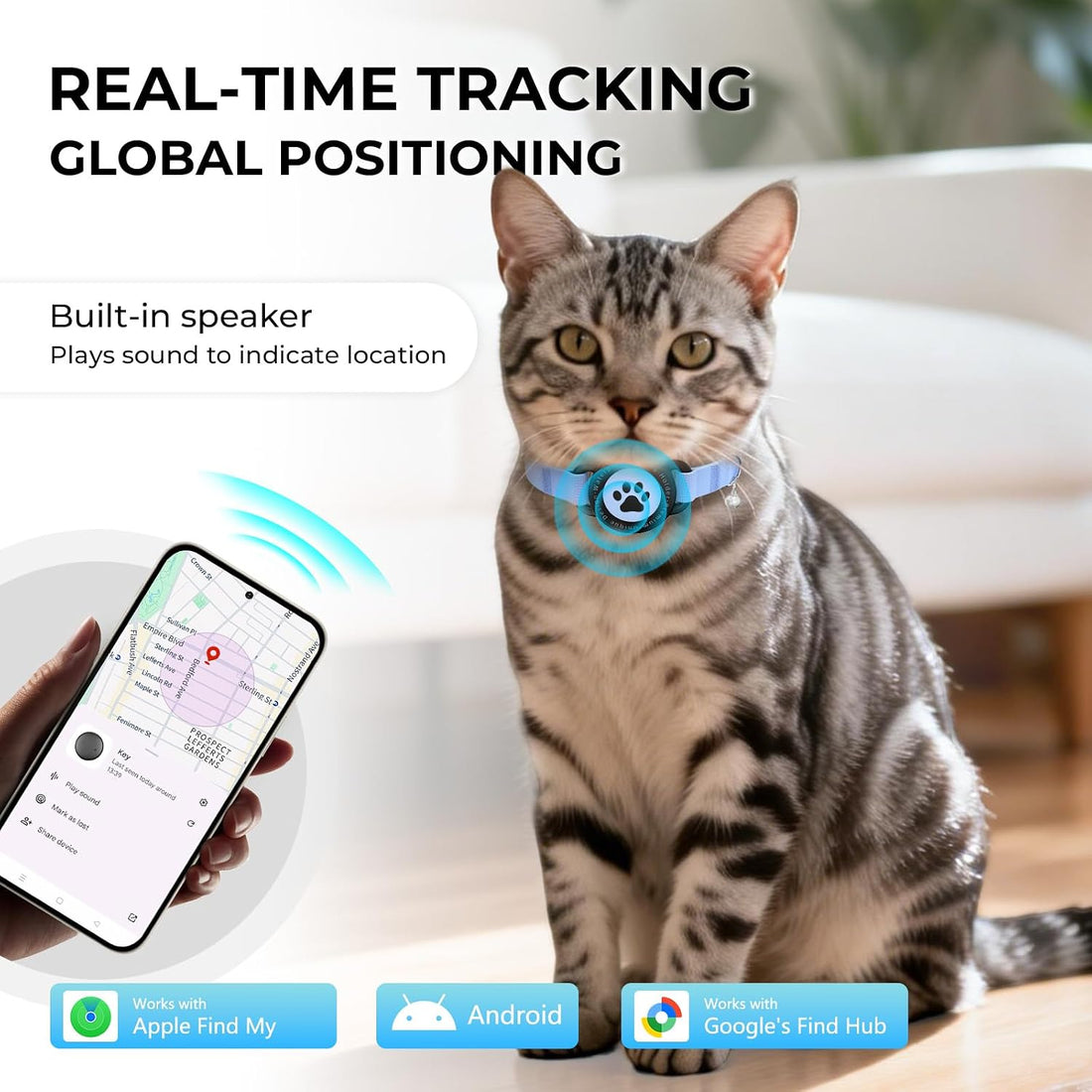 Cat GPS Tracking Collar, Bluetooth GPS Dog Tracker Blue 1P