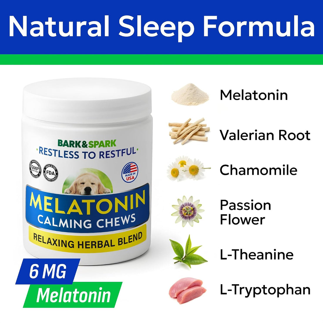 Dog Melatonin - Calming Sleep Aid Chews for Anxiety Relief, Relaxation