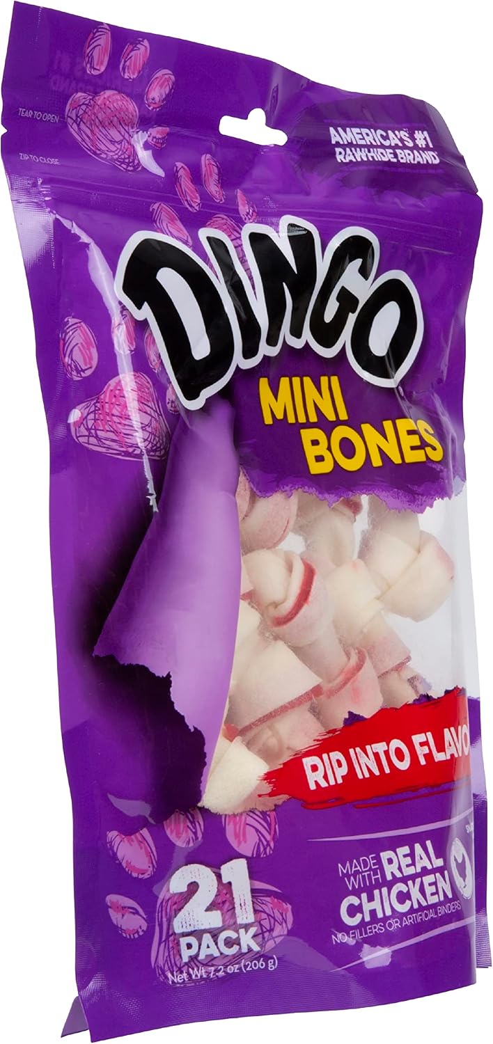 Dingo Mini Bone Rawhide Dog Treat For Small Dogs, 21 Count