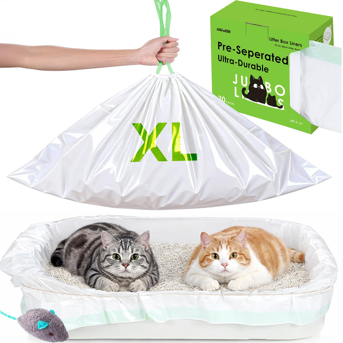 AWoHH Cat Litter Box Liners-Large/Jumbo 37"x16"-Heavy Duty Scratch