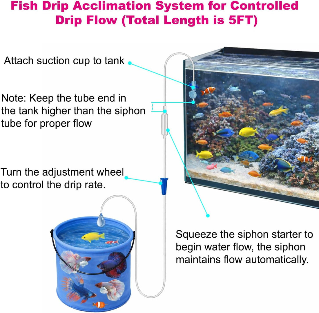 3Pcs Drip Acclimation Kit with Foldable Fish Acclimation Bucket