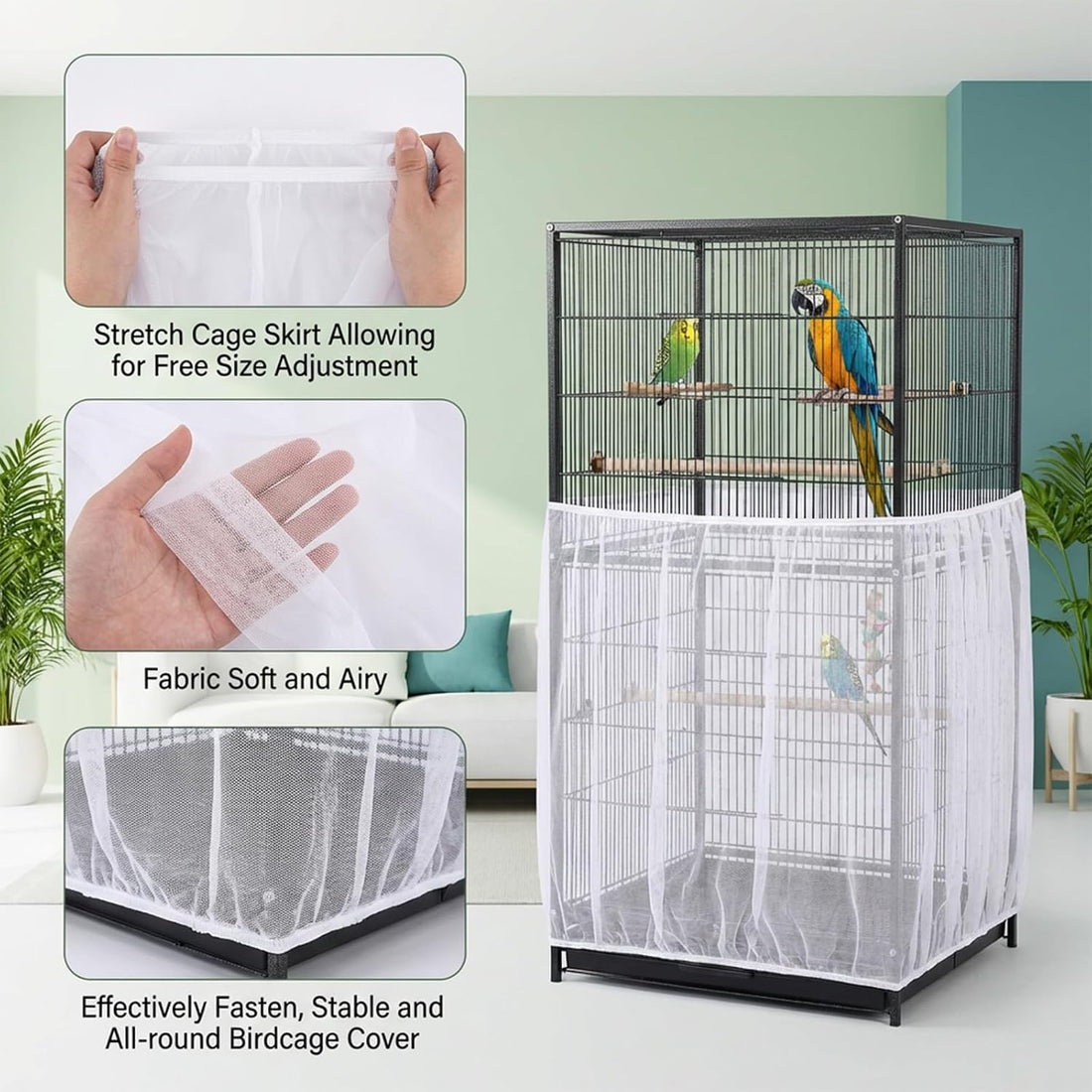 Bird Cage Seed Catcher White Large Bird Cage Cover Adjustable