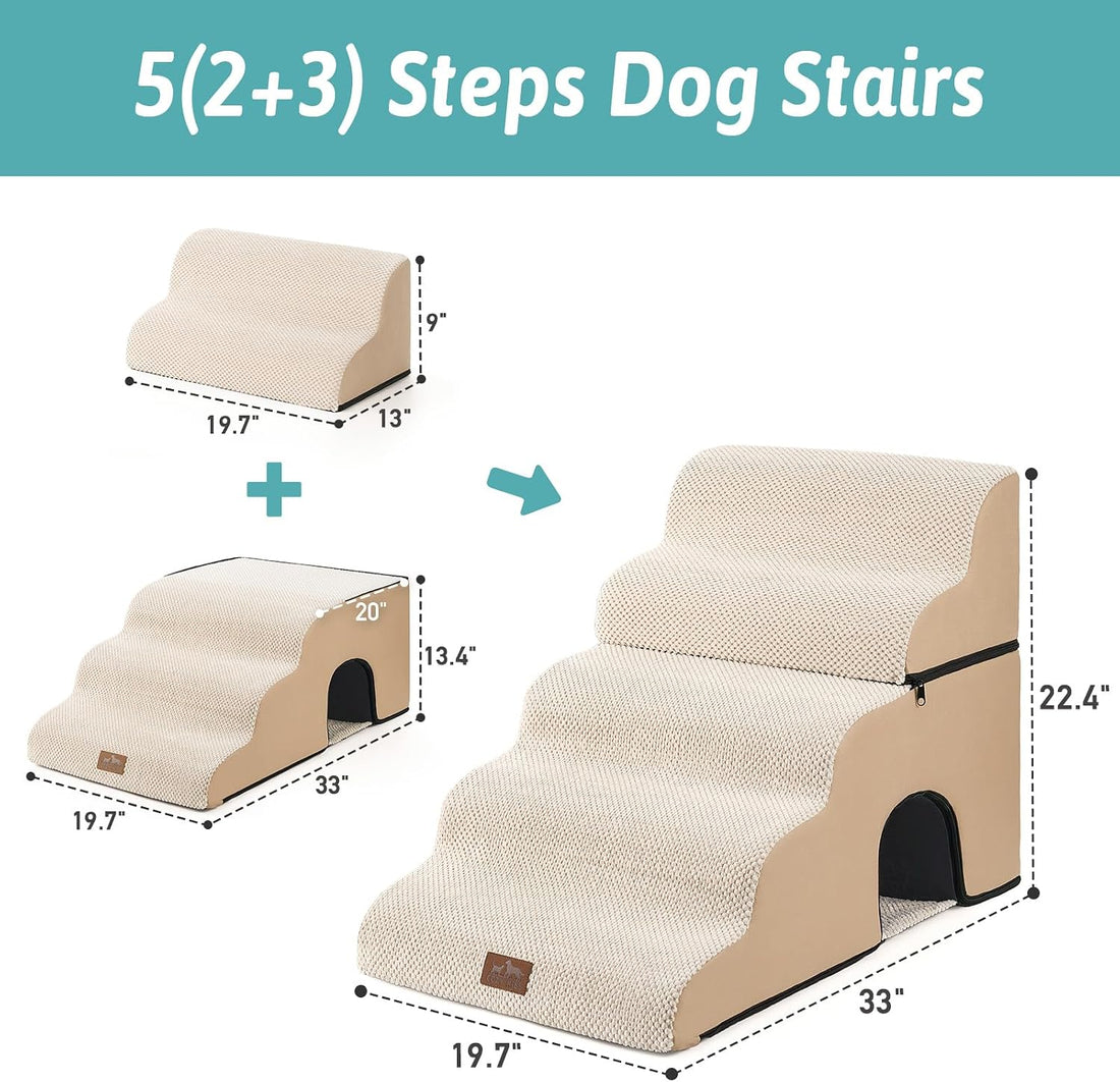 COZY KISS Extra Wide Dog Stairs with Tunnel