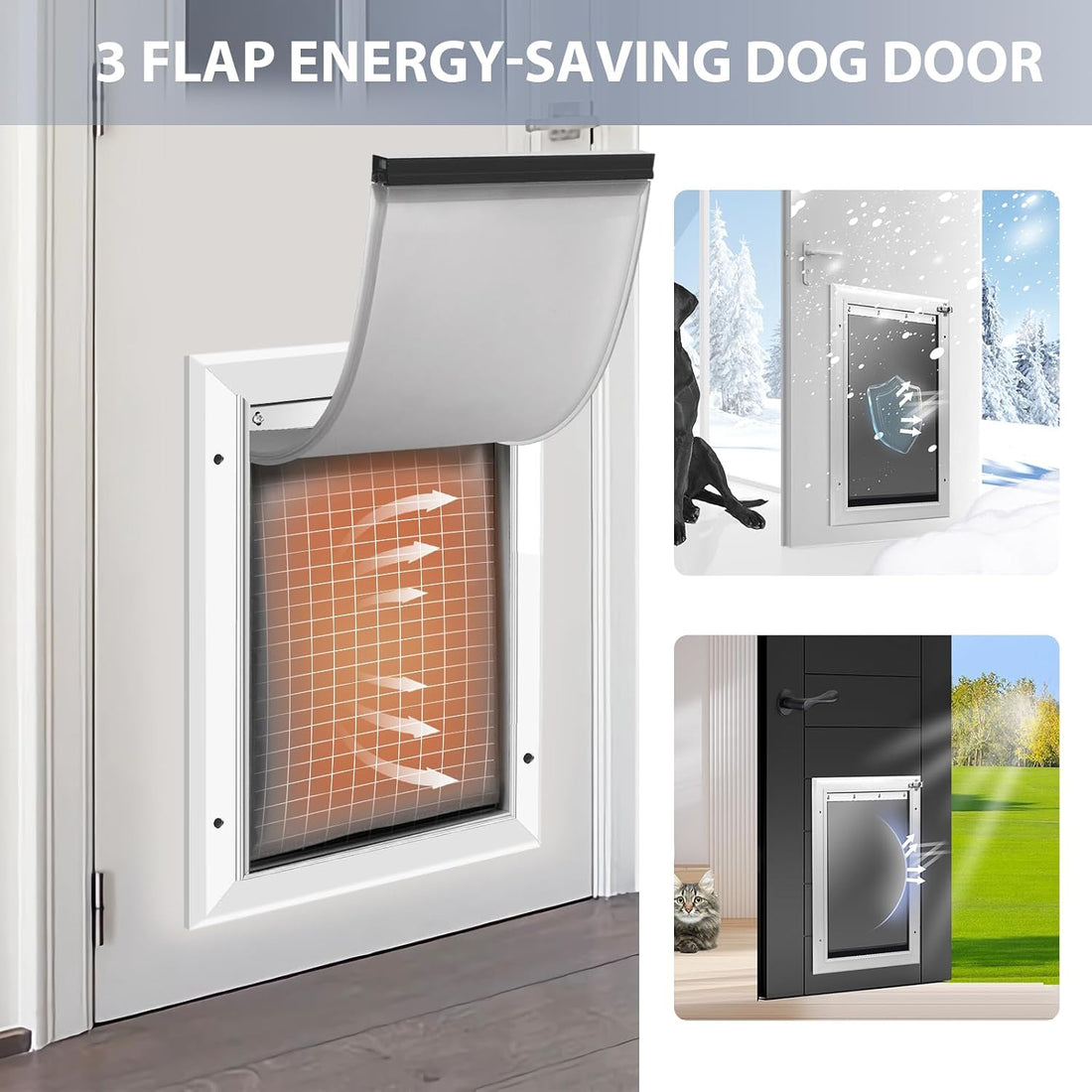 3-Flaps Heavy-Duty Dog Door, Rust Proof Aluminum Alloy Frame