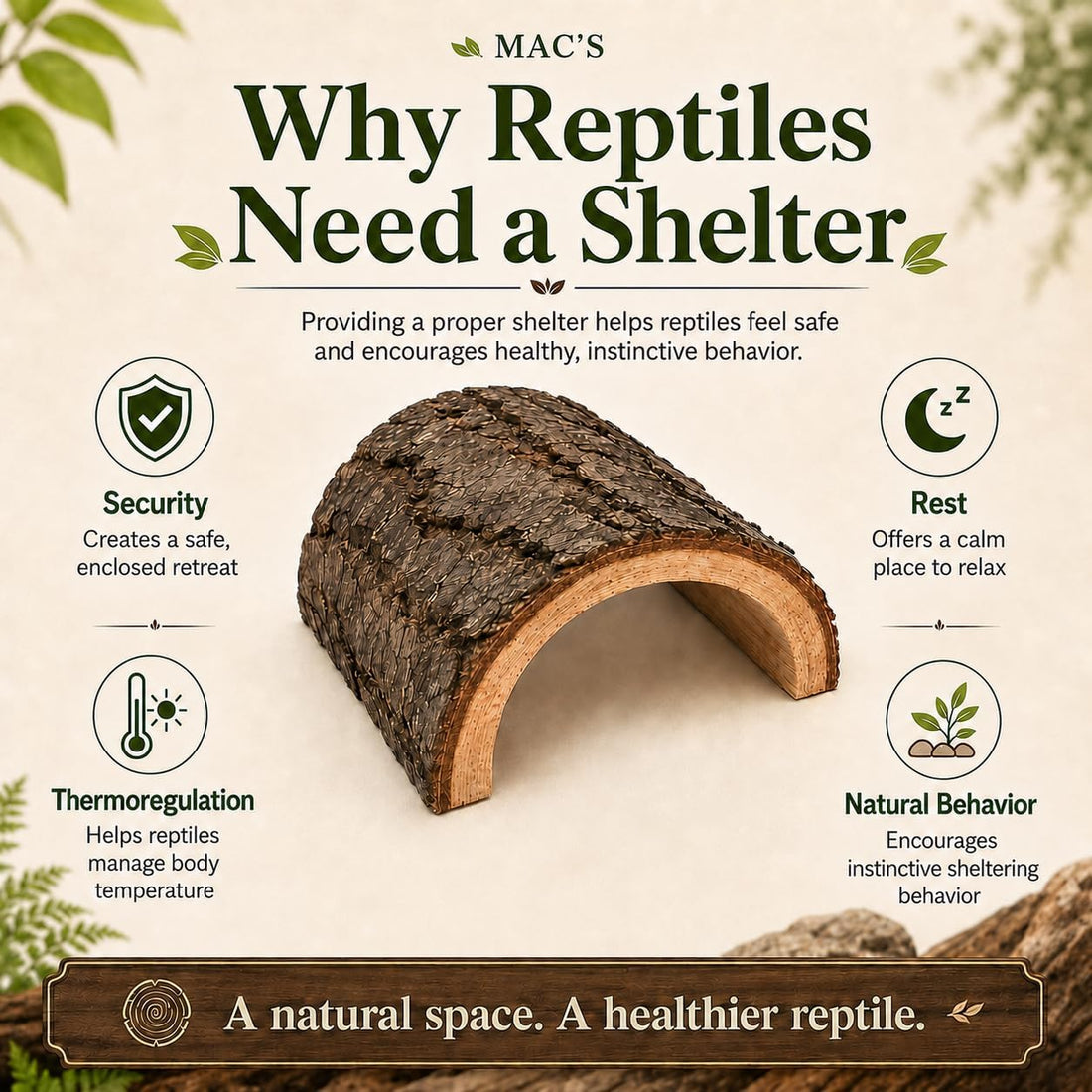 MAC'S Reptile Hideout Half Log, Extra Large