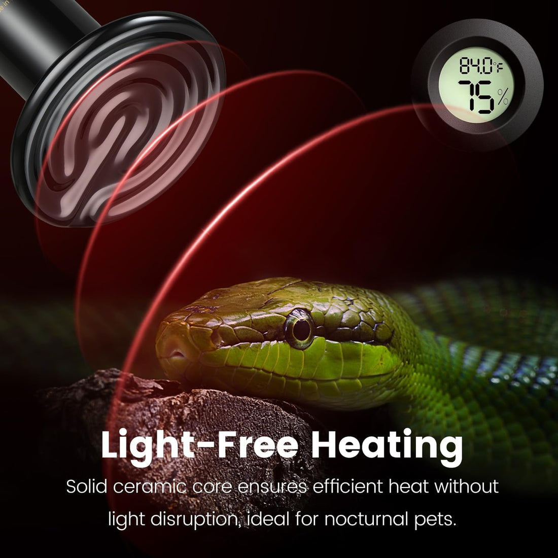 REPTITRIP Dual Reptile Light Fixture with 100W Daytime Heat Bulb & 100W Nighttime Ceramic Heat Emitter, 2 Independent Switches, Reptile Heat Lamp Combo Pack - No UVB