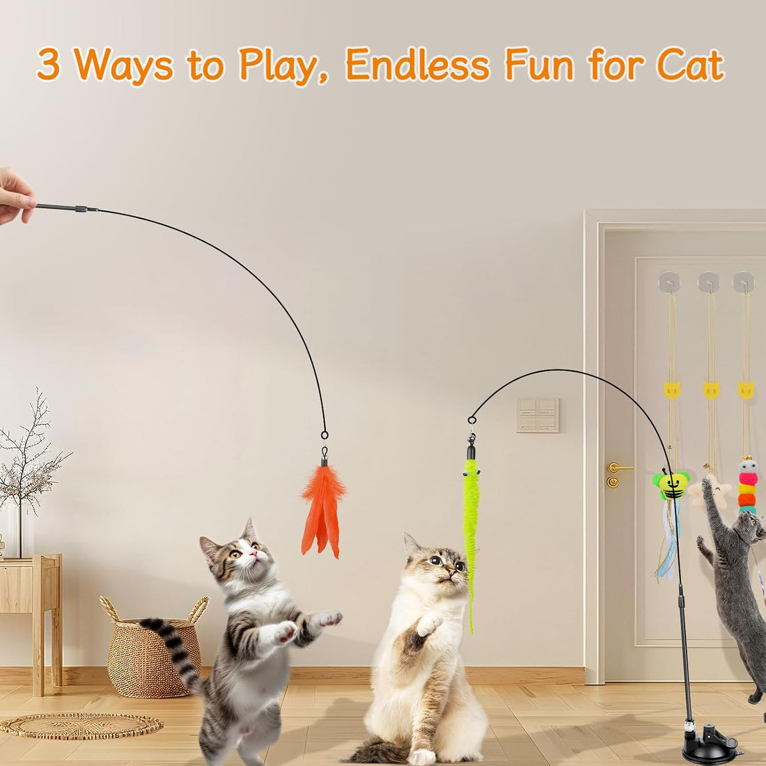 SUNSHINETOP Cat Wand Toy, Interactive Kitten Feather Toys Self Play