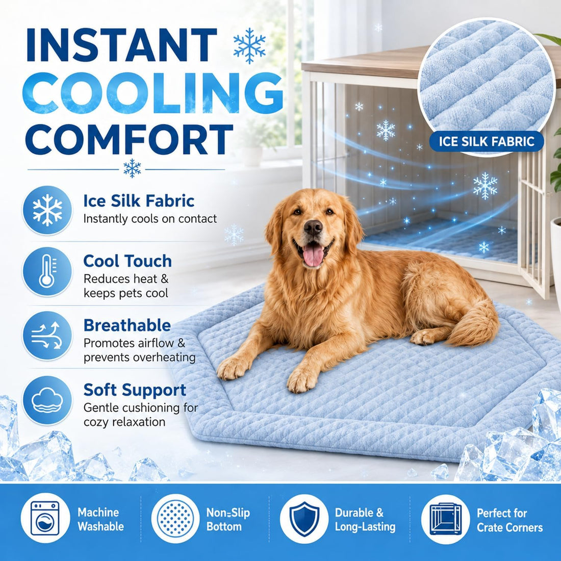 Fanfanwin 42.5 x 23.8 Inch Corner Dog Crate Mat Bed for Large Dogs