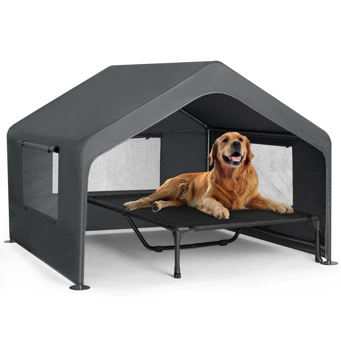 Veehoo Extra Large Dog House Outdoor with Elevated Dog Bed