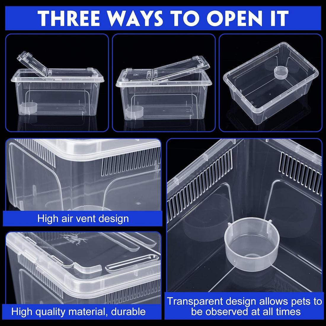 8 Pcs Reptile Breeding Box, Vent Strips, Clear, 10.6 x 7.4 x 4.7 Inch