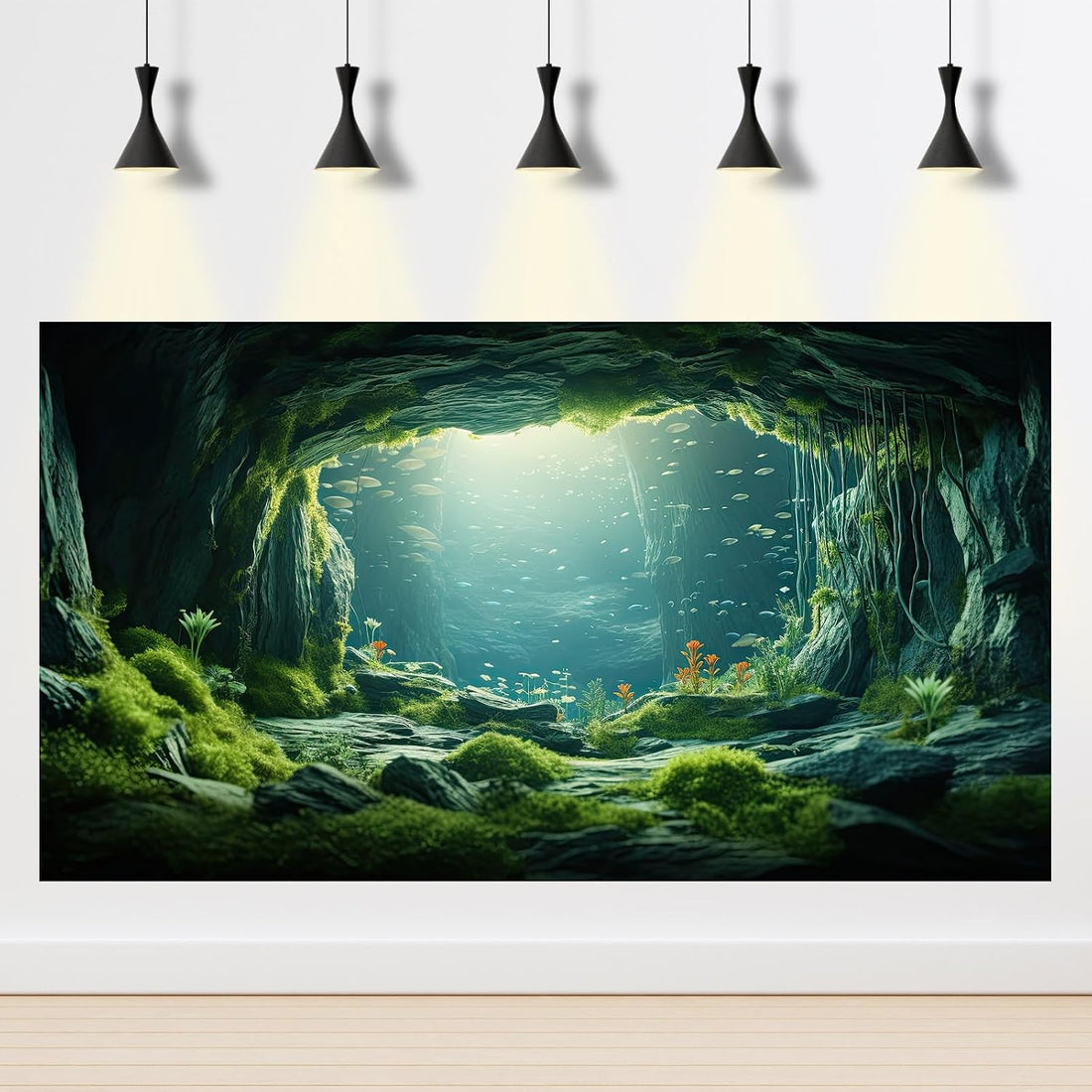 Underwater Cave Aquarium Background Under The Sea World Large Rock