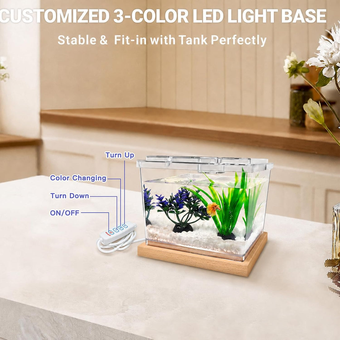 MoonOrange Mini Betta Fish Tank Kit with LED Light Base
