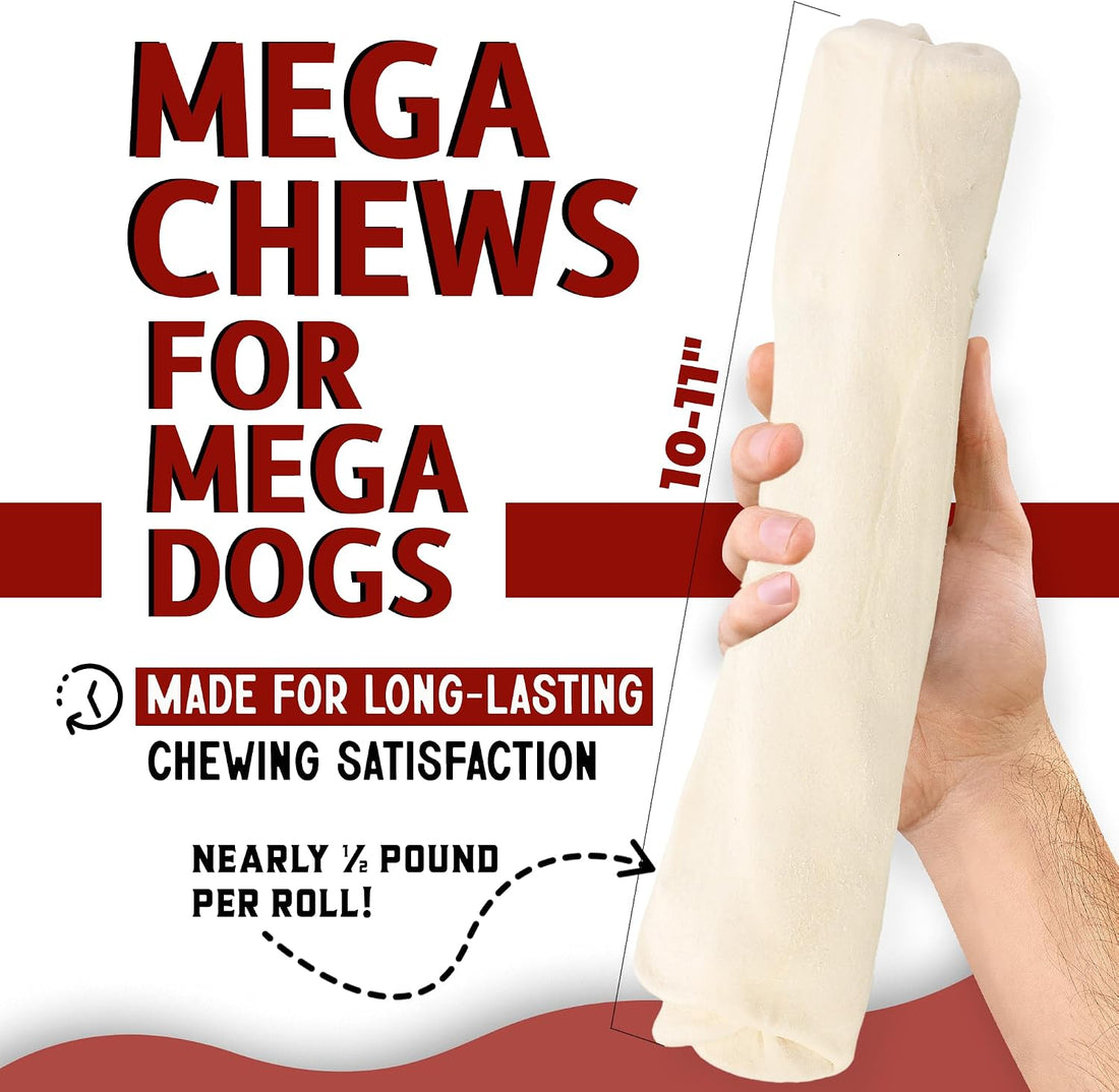 Canine Chews 10-11" MEGA Retriever Rolls Natural Rawhide for Big Dogs
