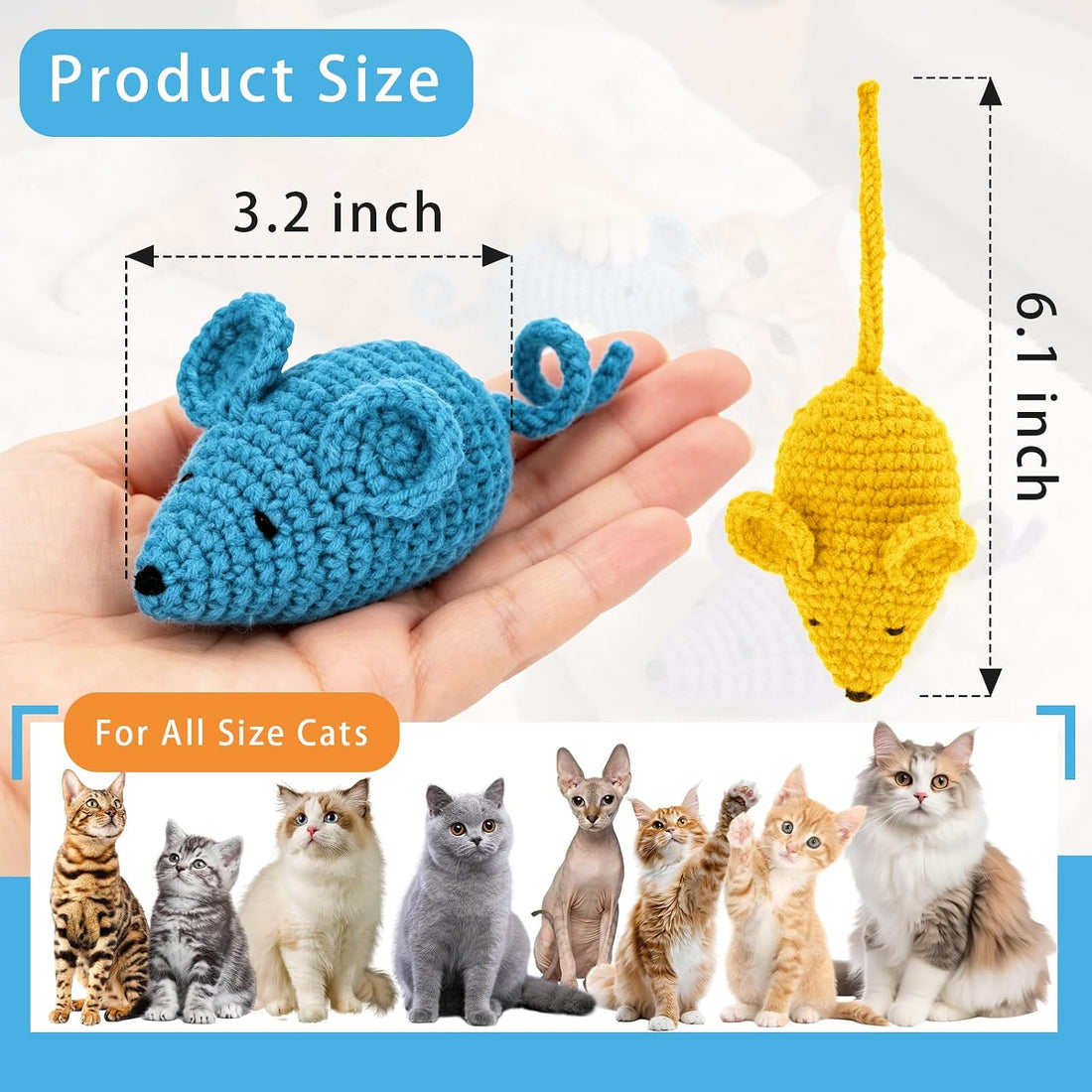 Retro Shaw Catnip Cat Toys Crochet Mouse, Pack of 6