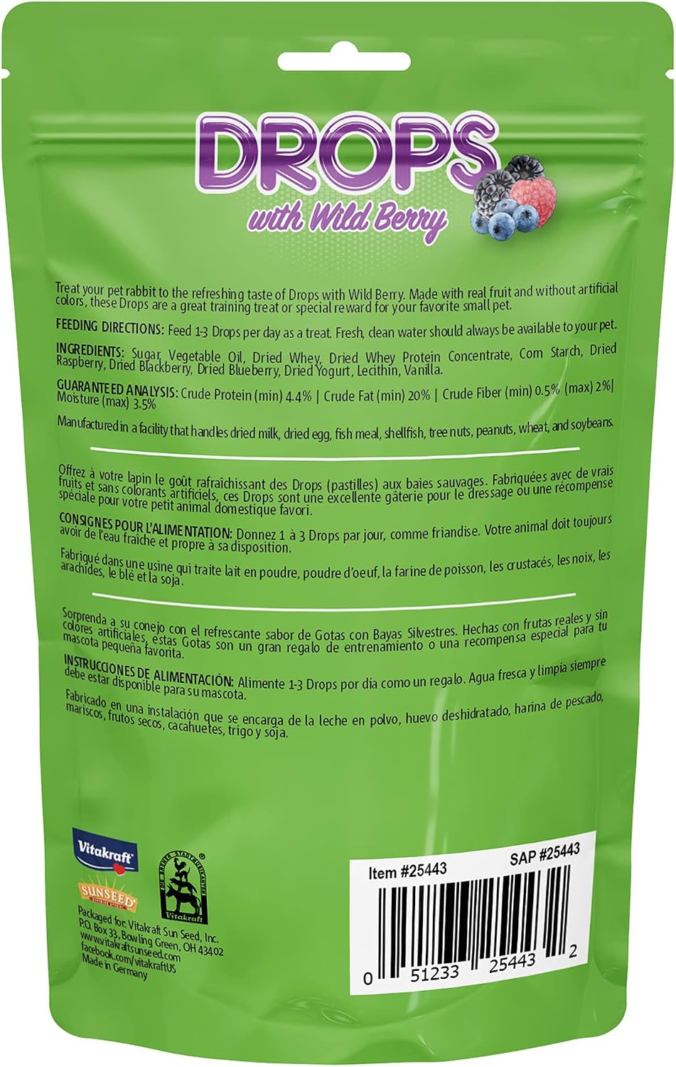 Vitakraft Drops Rabbit Treat with Wildberry Flavor 5.3 oz.