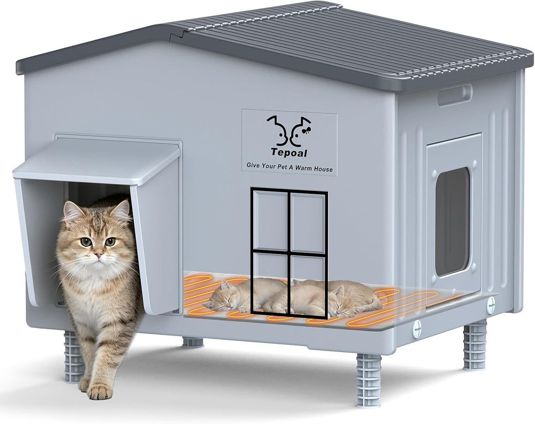17.7"x17"x17.5" Indestructible Heated Cat House for Outside Winter