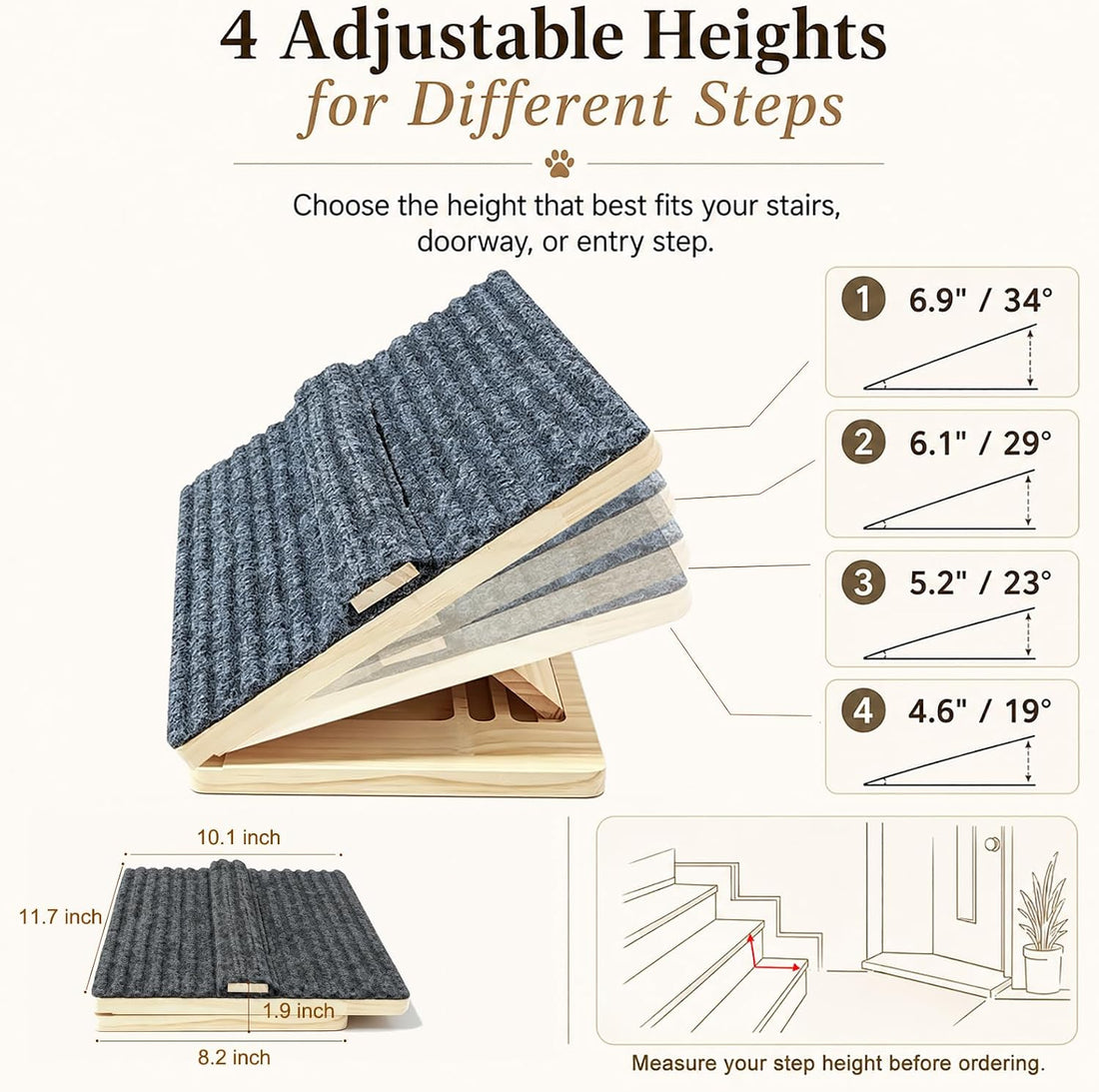 Dog Ramp for Indoor Stairs Porch Steps, 2 Pack Foldable Wooden