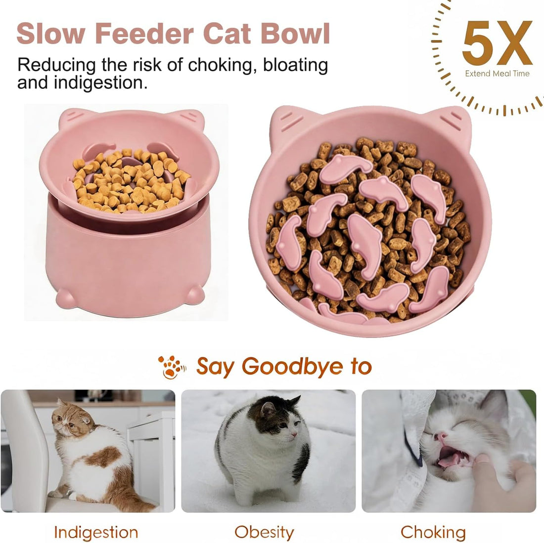 Raised Slow Feeder Cat Bowl, Silicone Elevated Tilted Cat Slow Feeder