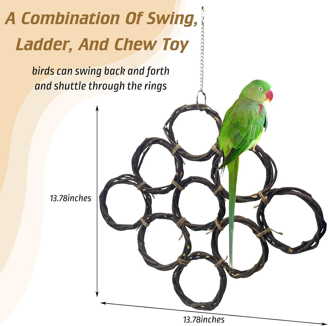 BNOSDM Bird Swing Rings Toy Natural Wood Parrot Climbing Ladder