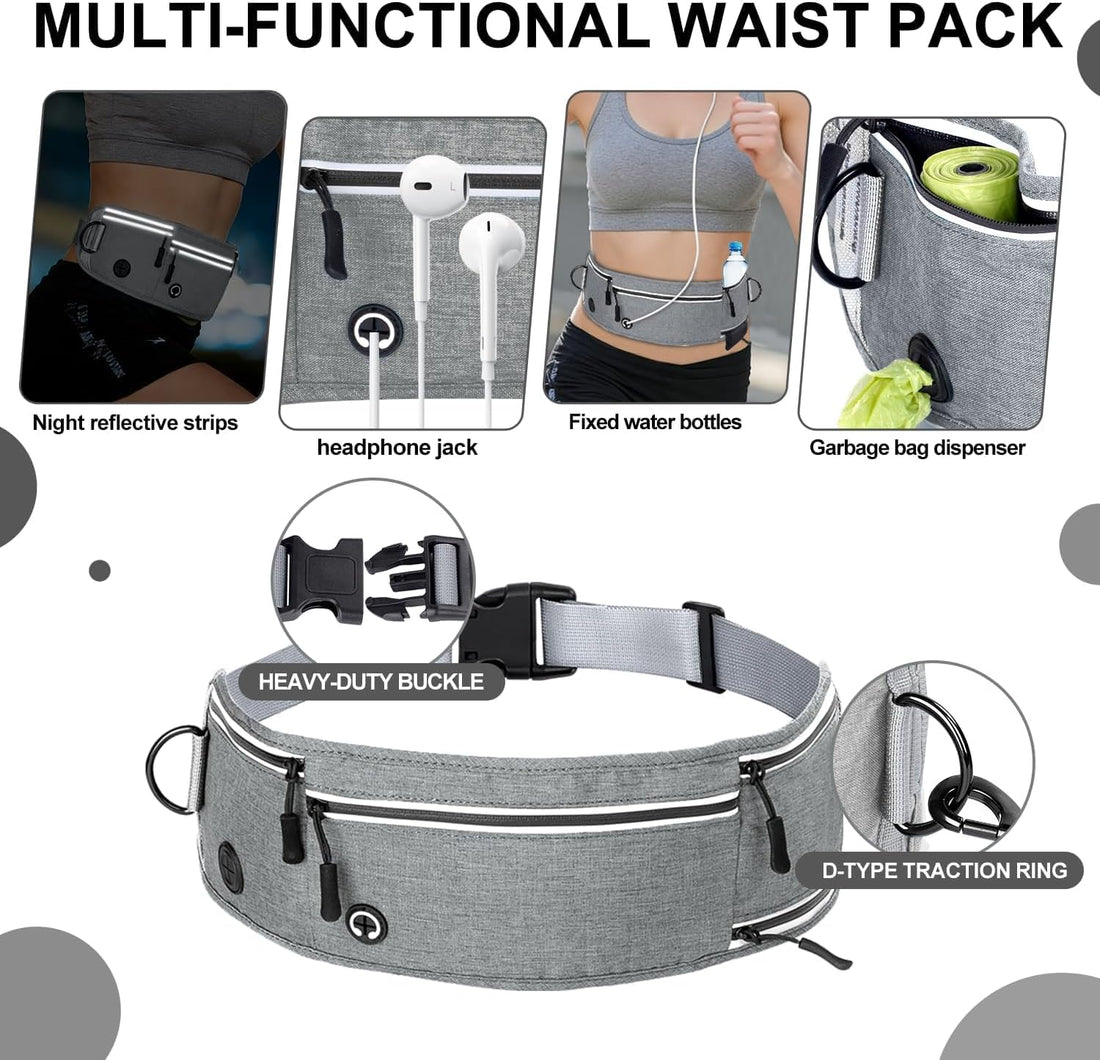 Hands Free Dog Leash with Partitioned Pouch Adjustable Waist Belt