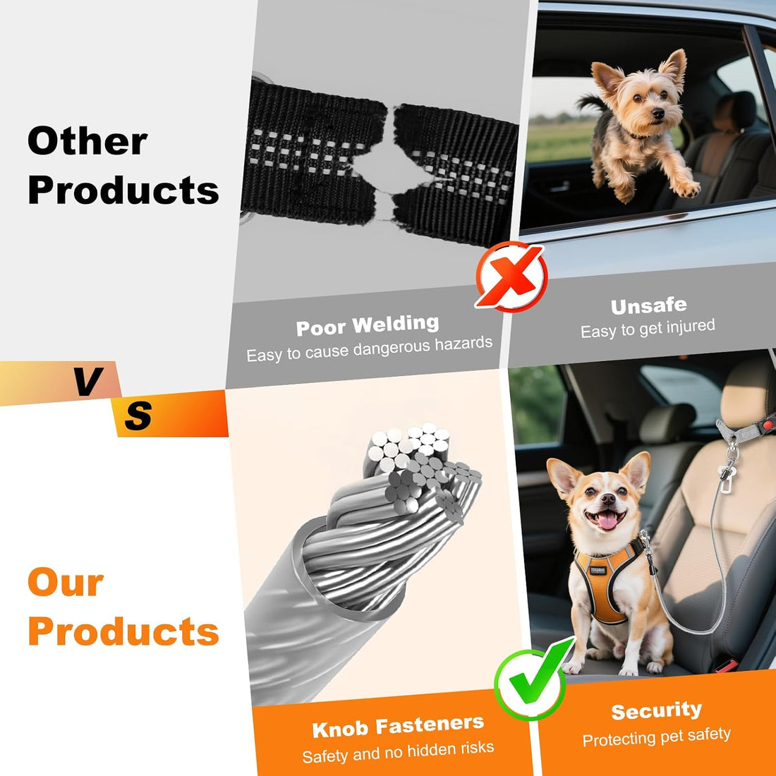 Dog Seat Belt for Car,Chew Proof Dog Car Seat Belt,2 in 1 Car Harness