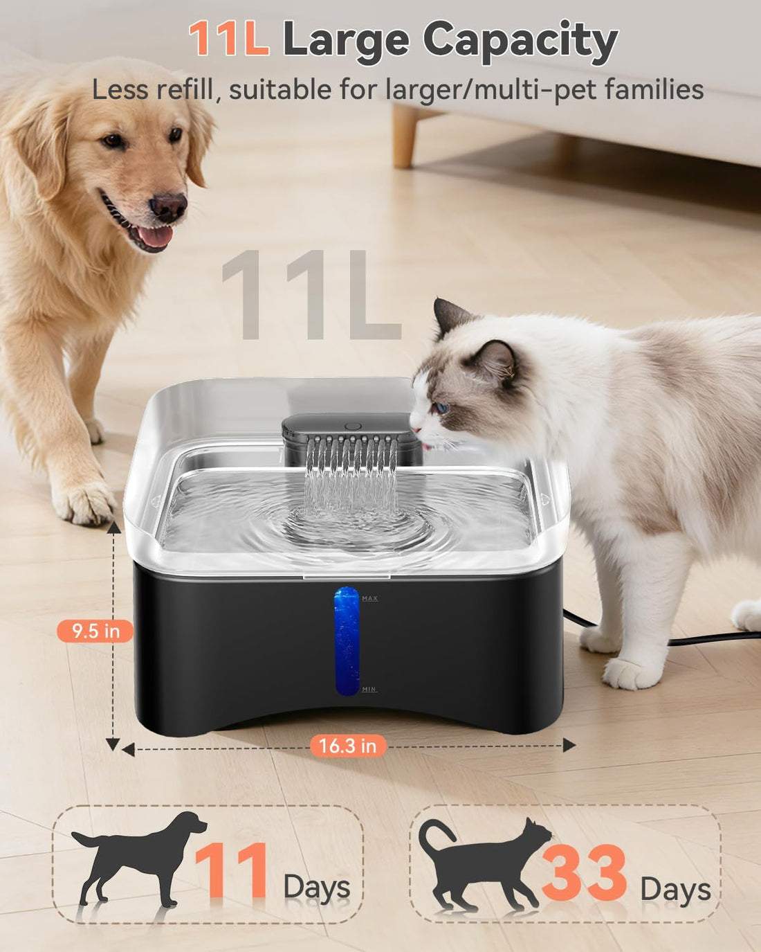 UPSKY 11L Elevated No-Spill Dog Water Fountain with 4 Adjustable