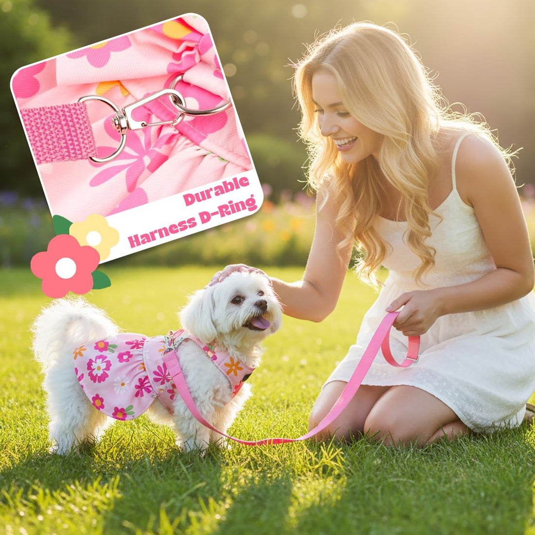 Dog Dress Harness Dresses Leash Set for Small Dogs Cute Girl Dog