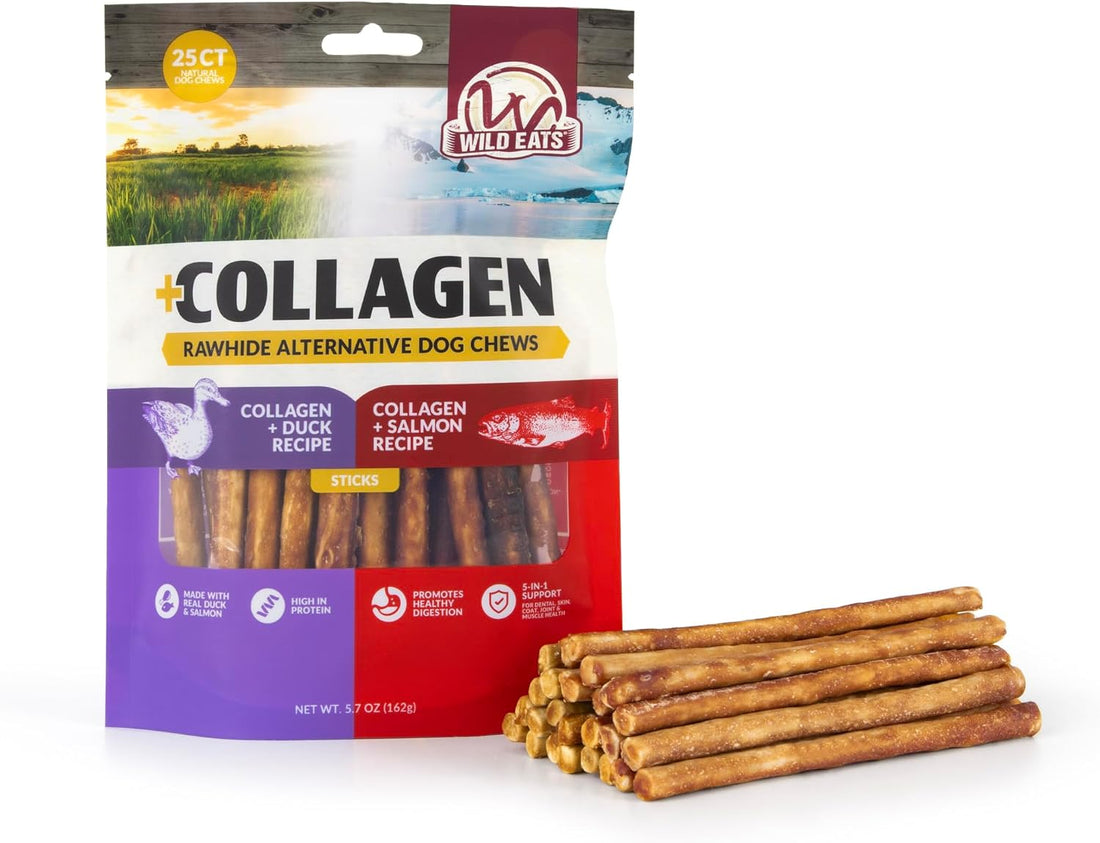 Wild Eats Duck and Salmon Collagen Sticks for Dogs, 25 Pack