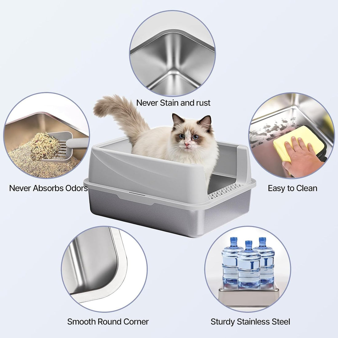 Henkelion Stainless Steel Cat Litter Box with Lid