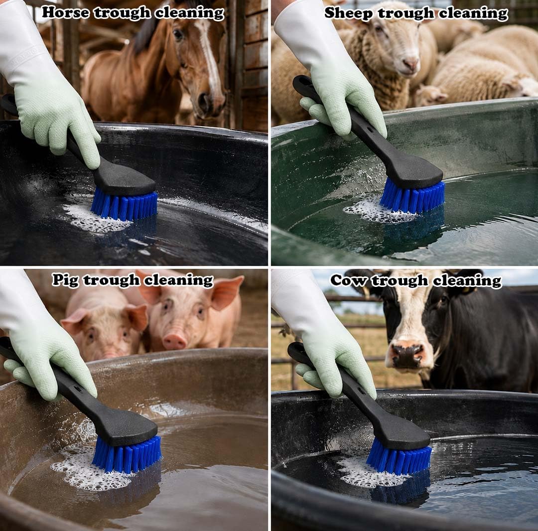 2 Pack Livestock Trough Cleaning Brushes with Protective Gloves