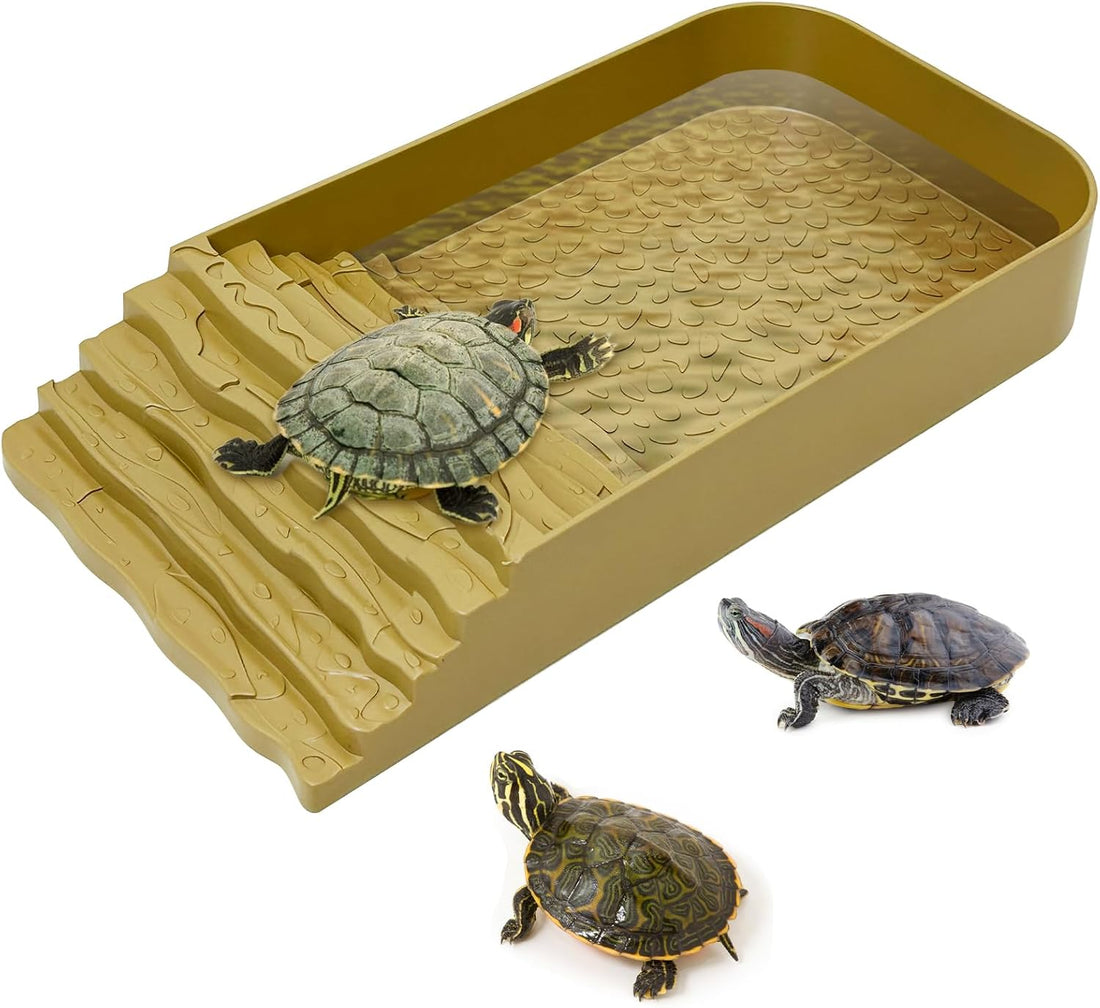 PINVNBY Reptile Bathing Pool Plastic Tortoise Food Dish with Ramp