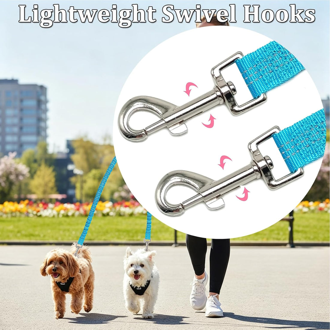 Double Dog Leash Coupler, Different Length Splitter for 2 Dogs
