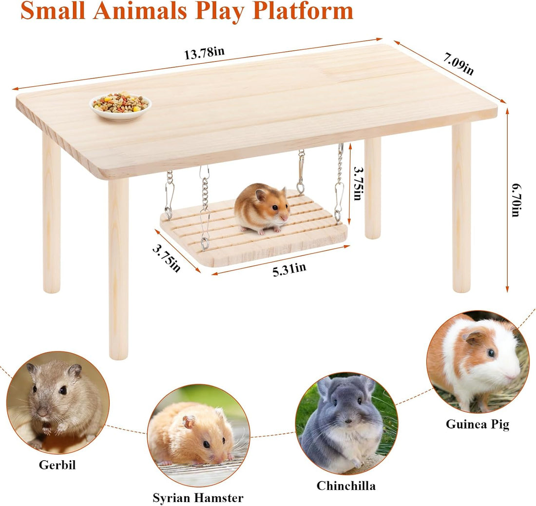 Hamster Play Wooden Platform,2-Piece ,Hamster Cage Accessories Toy Set
