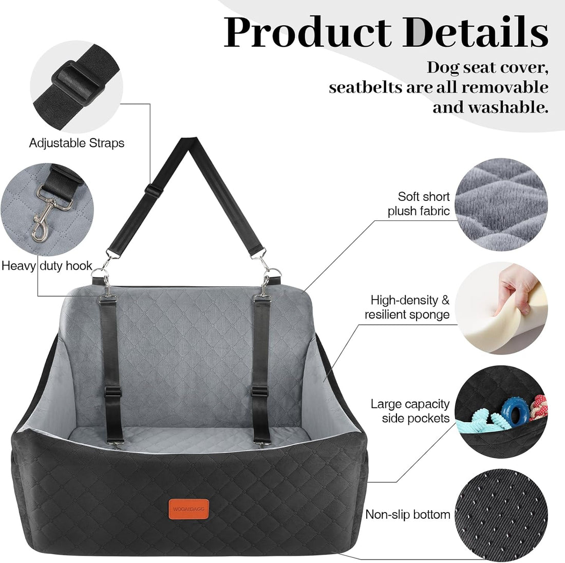 Wooaidagg Dog Car Seat for Medium & Large Dogs Up to 55lbs