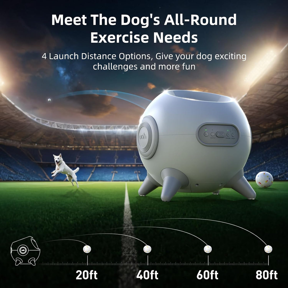 uahpet Automatic Ball Launcher for Dogs with Obstacle Detection